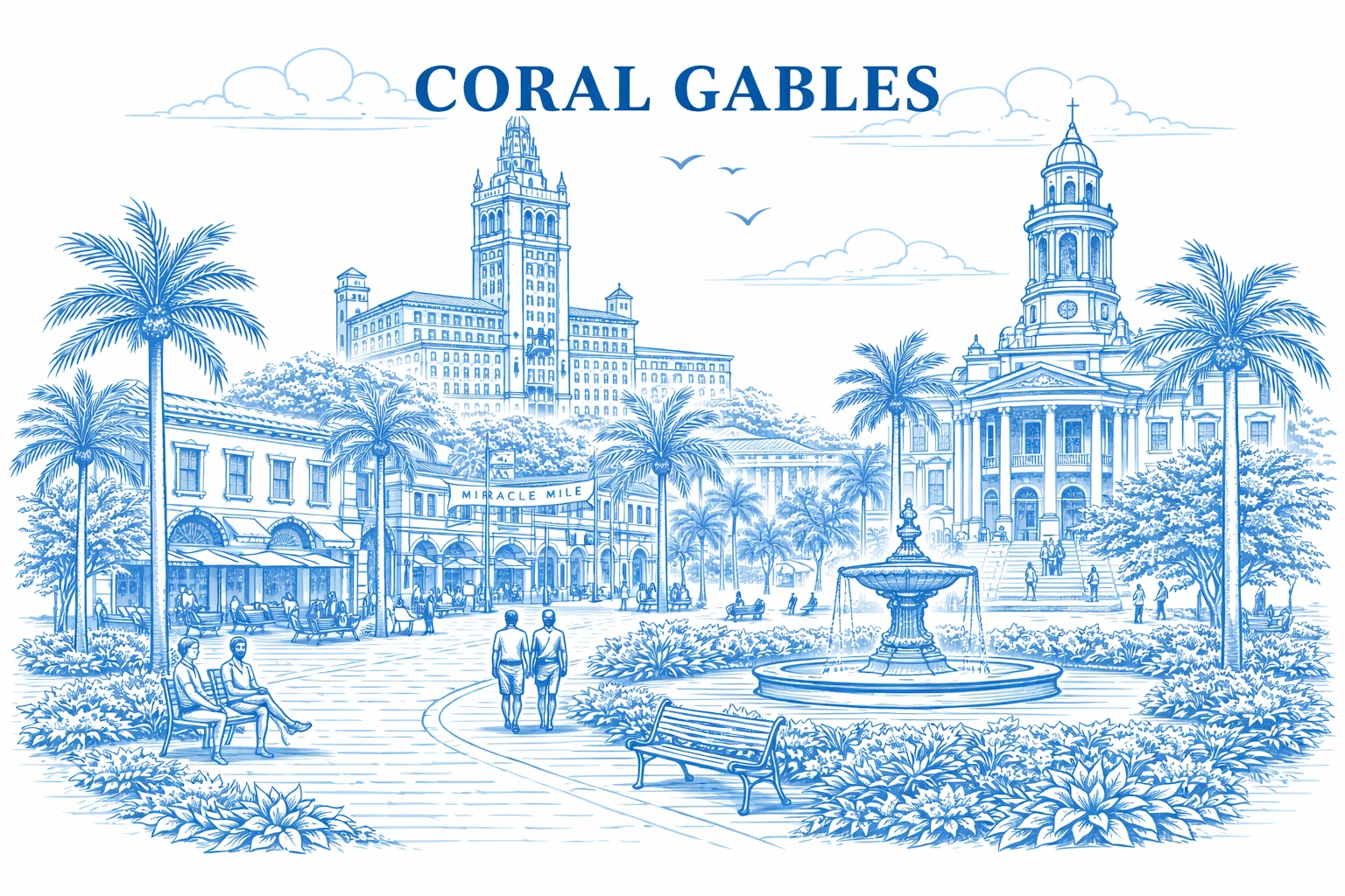 Coral Gables streetscape illustration for property management page