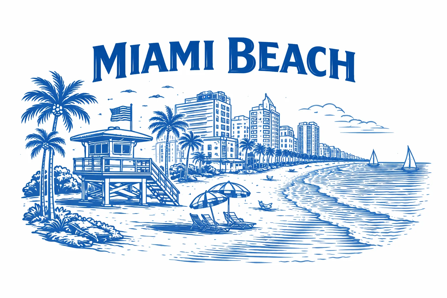 Miami Beach property management – coastal skyline line art illustration